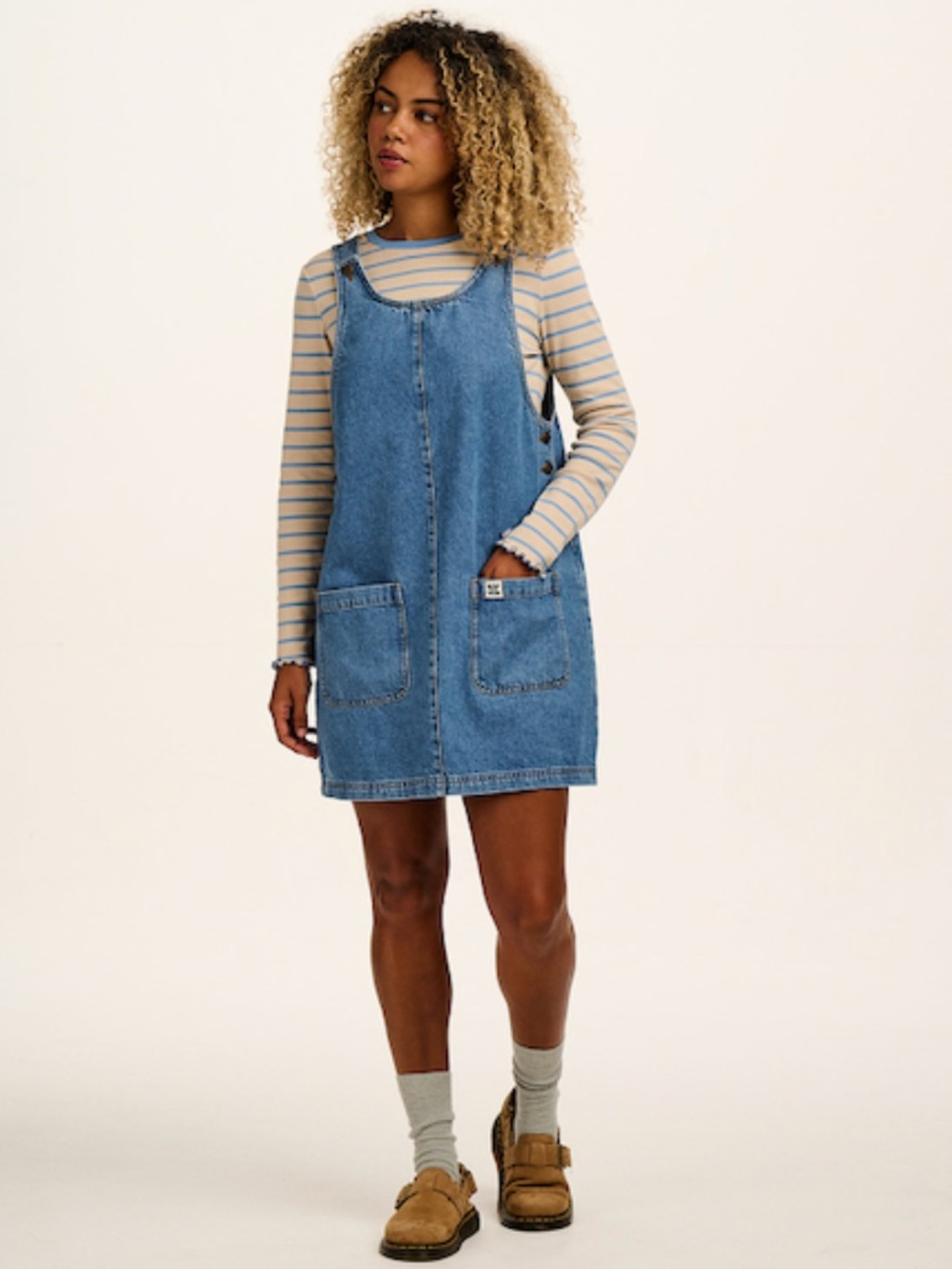 Lucy & Yak Layla Mini Dress in Mid Wash Blue Denim Size 26 UK 22 US
